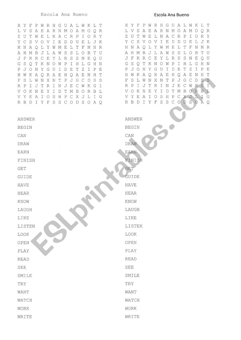 wordhunt: verbs worksheet