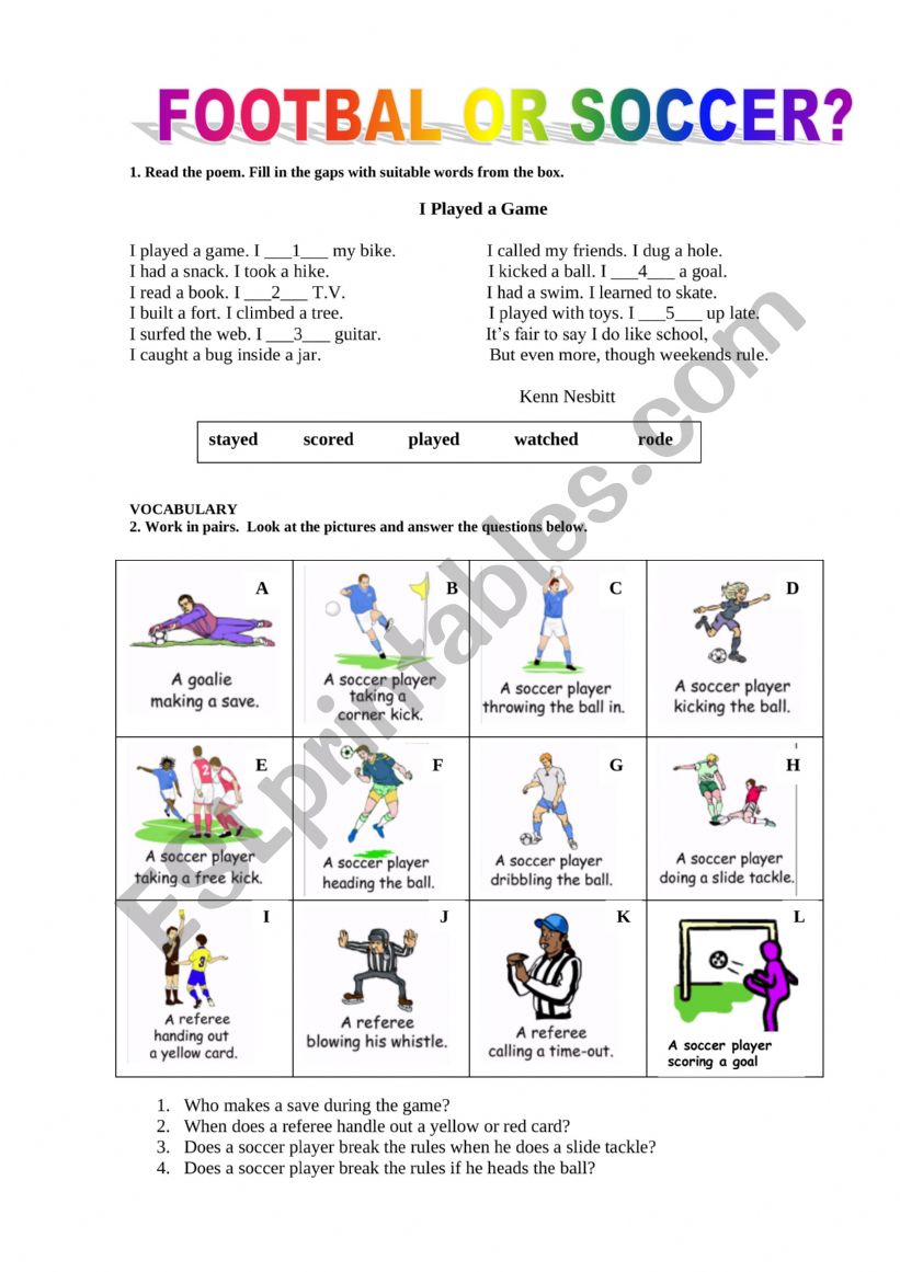 Football or Soccer? worksheet