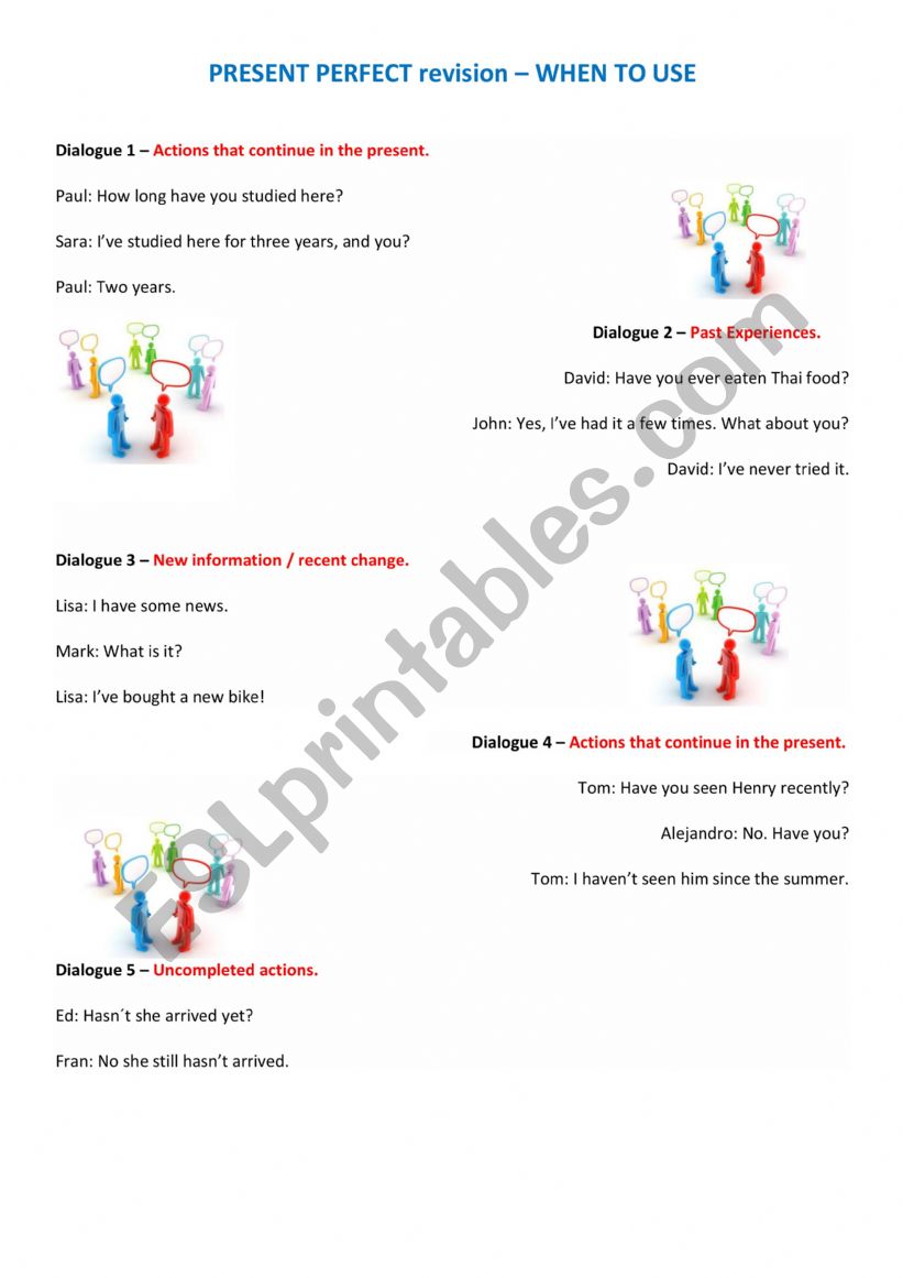 WHEN TO USE THE PRESENT PERFECT - short dialogues