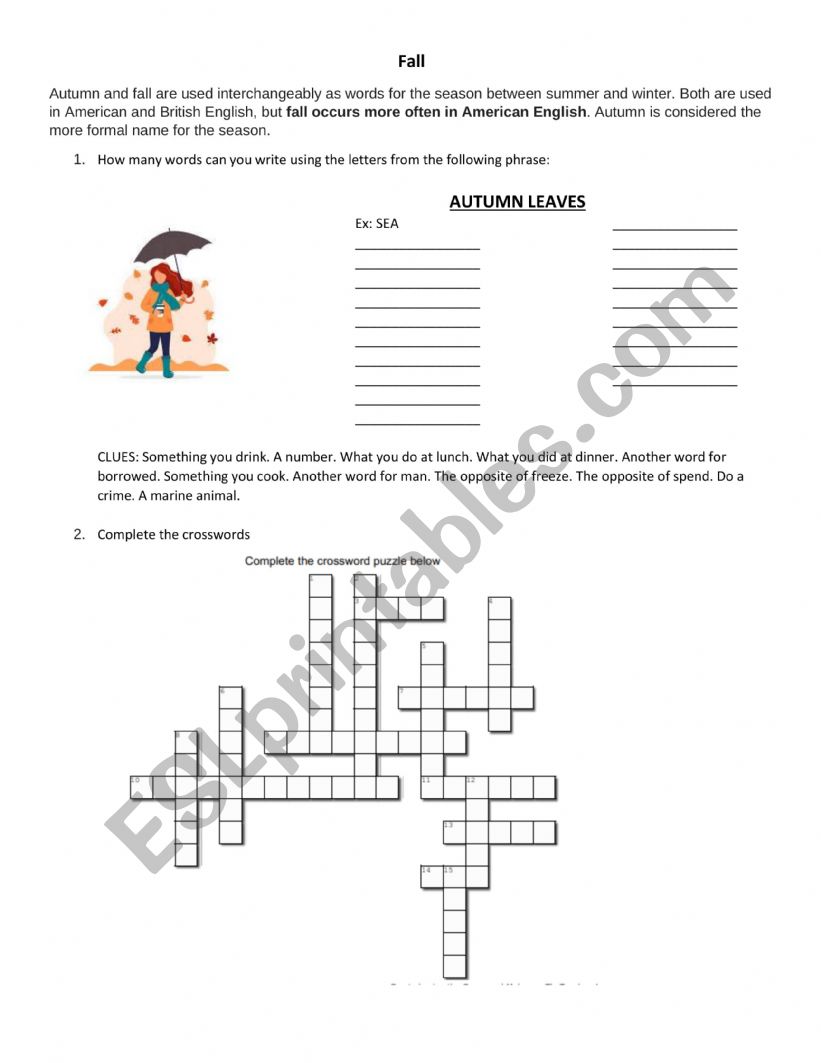 Autumn Vocabulary worksheet