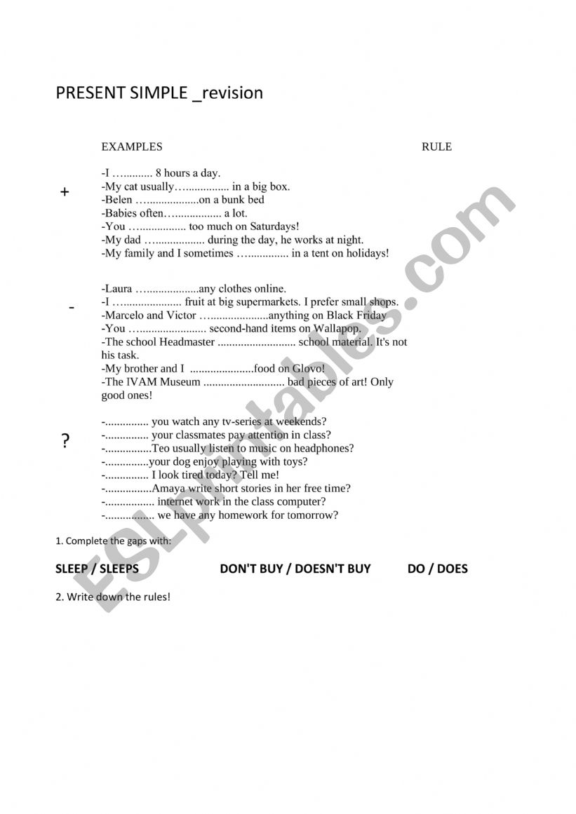 revision of present simple worksheet