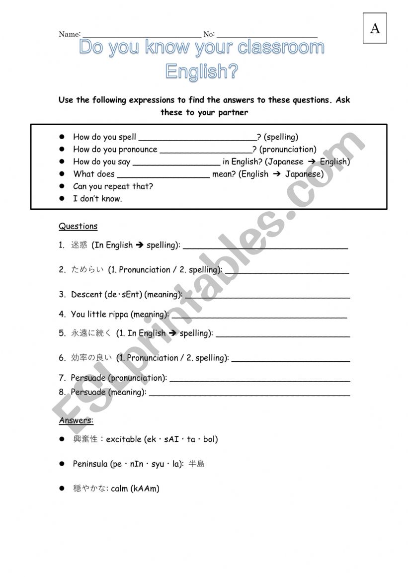 Classroom English Information Gap