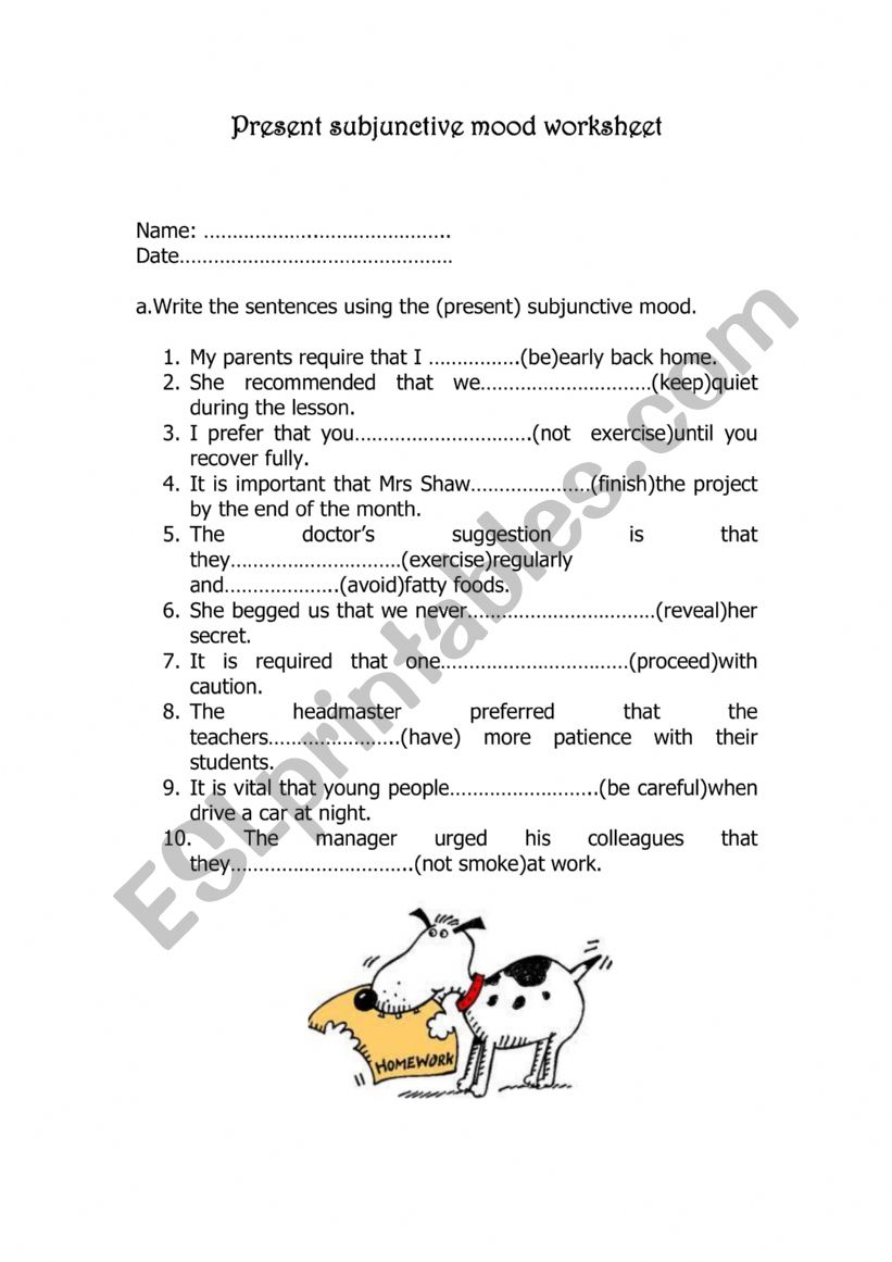 present subjunctive mood worksheet