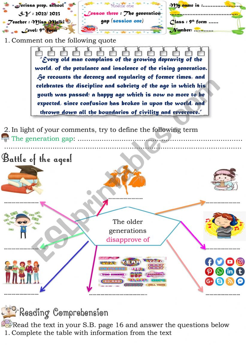 The generation gap worksheet