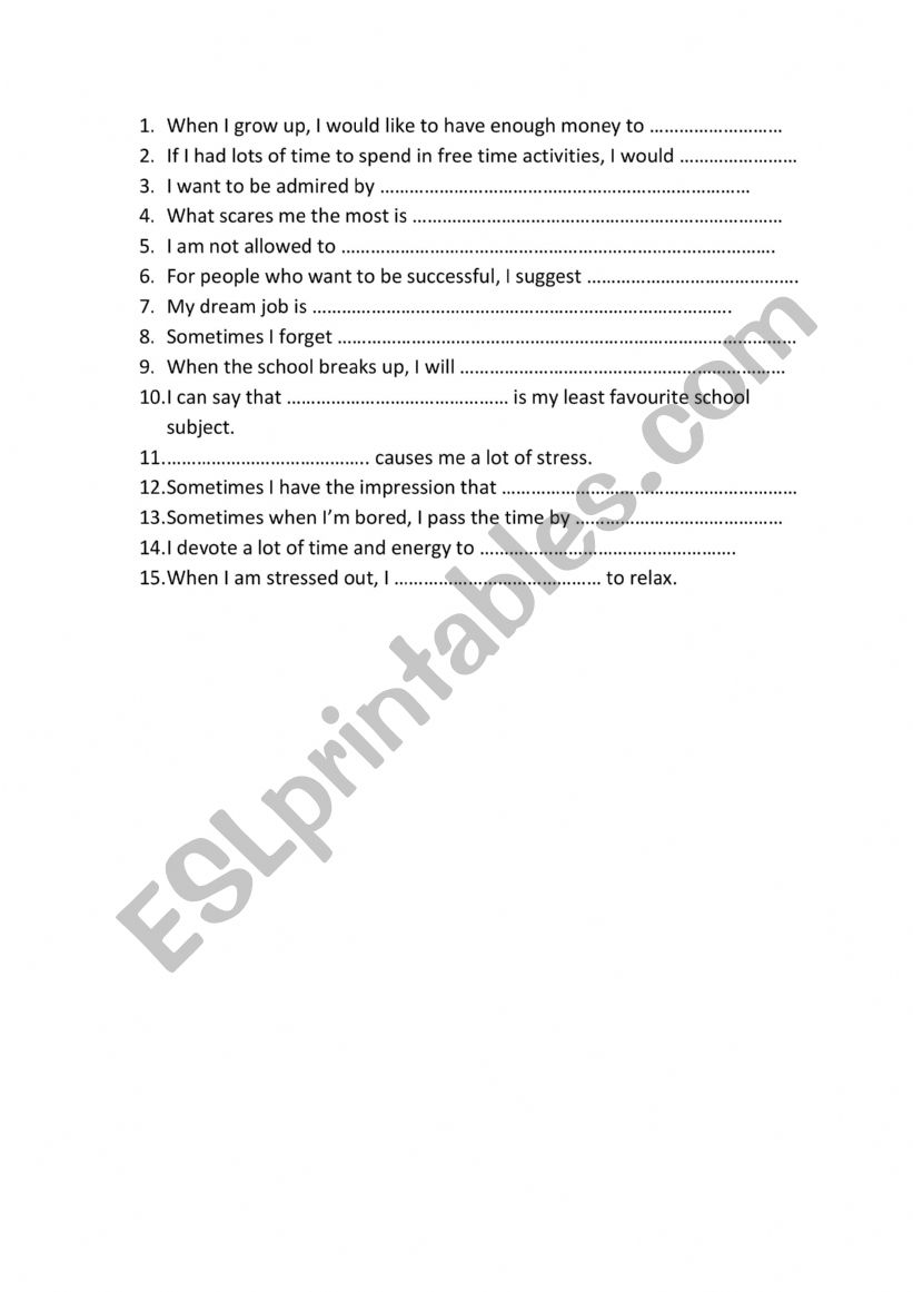 40 second challenge worksheet