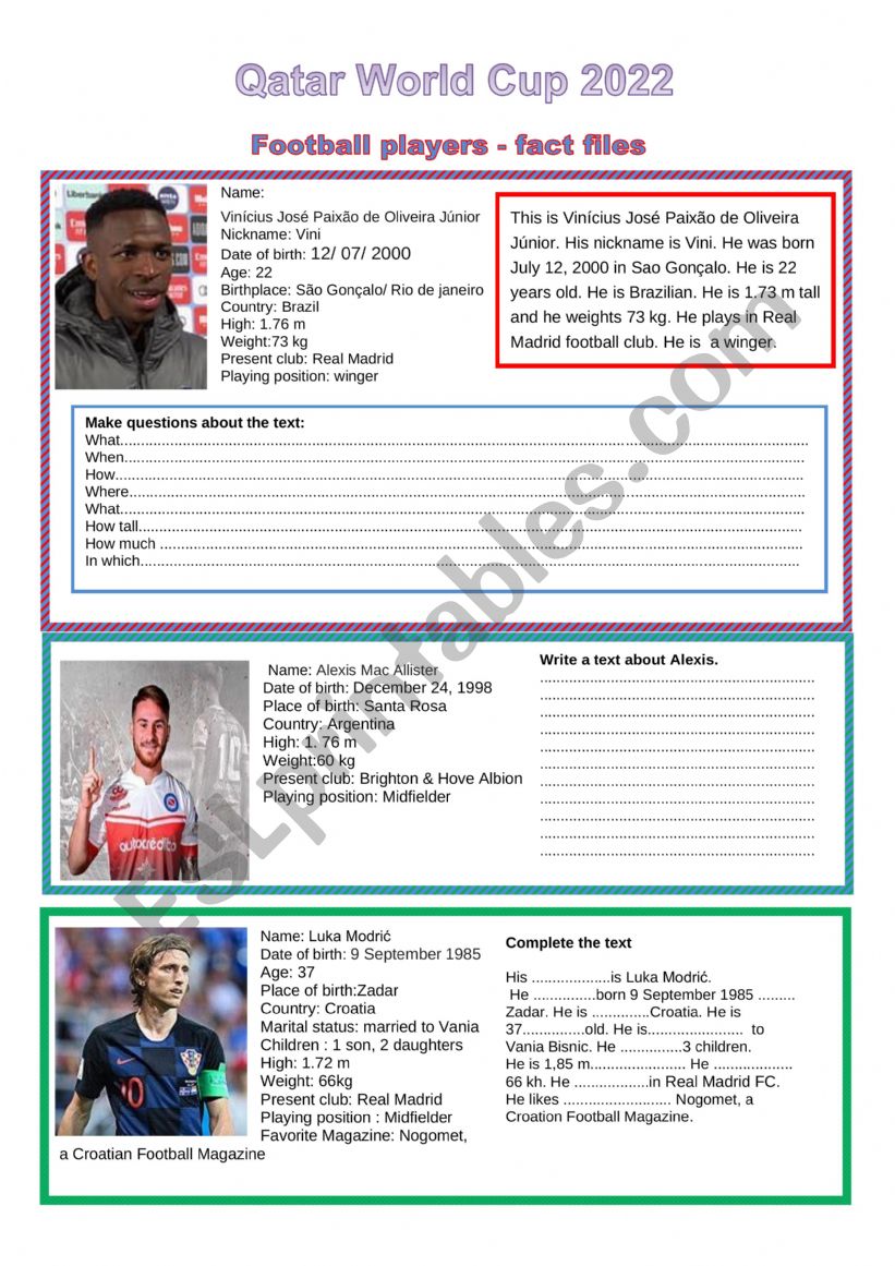 Qatar Worldcup 2022 - Players worksheet