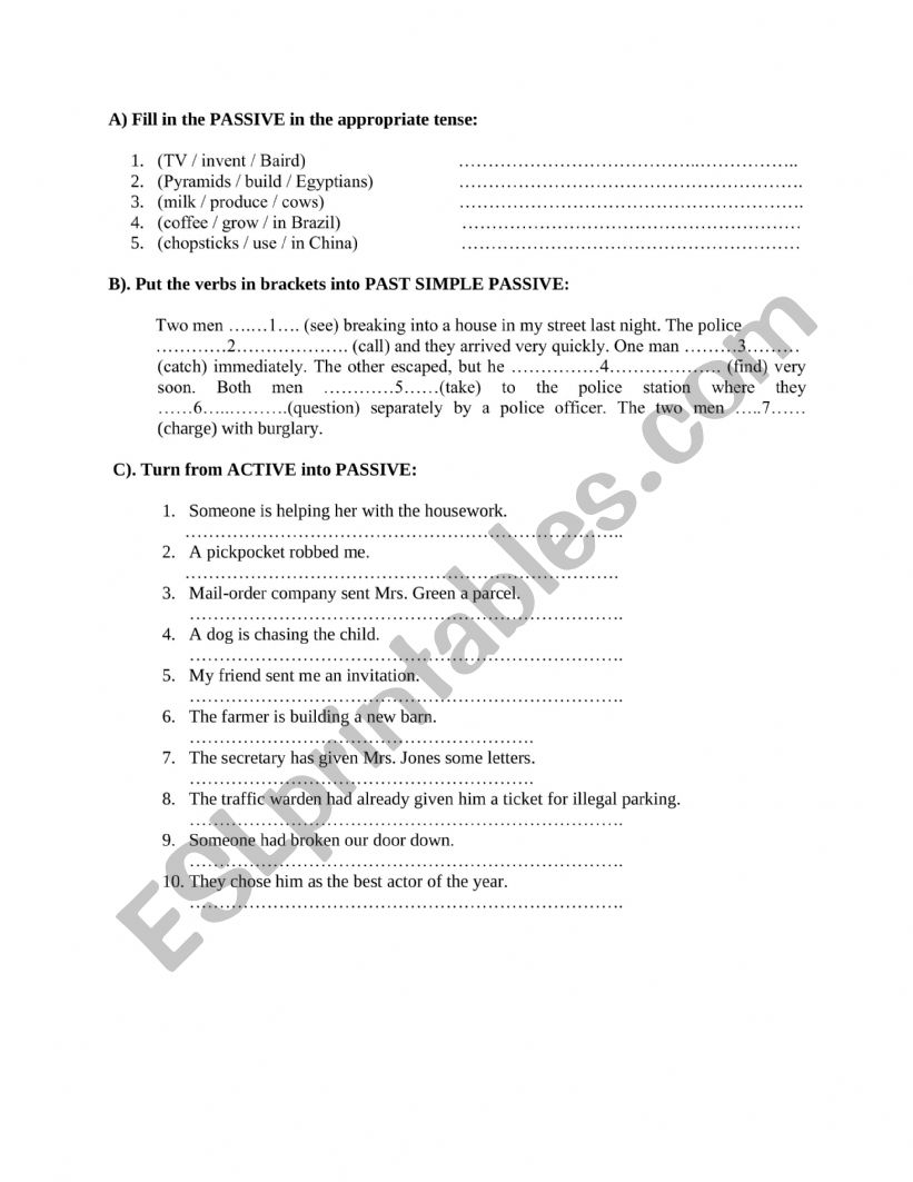 Passive Voice Exercise worksheet