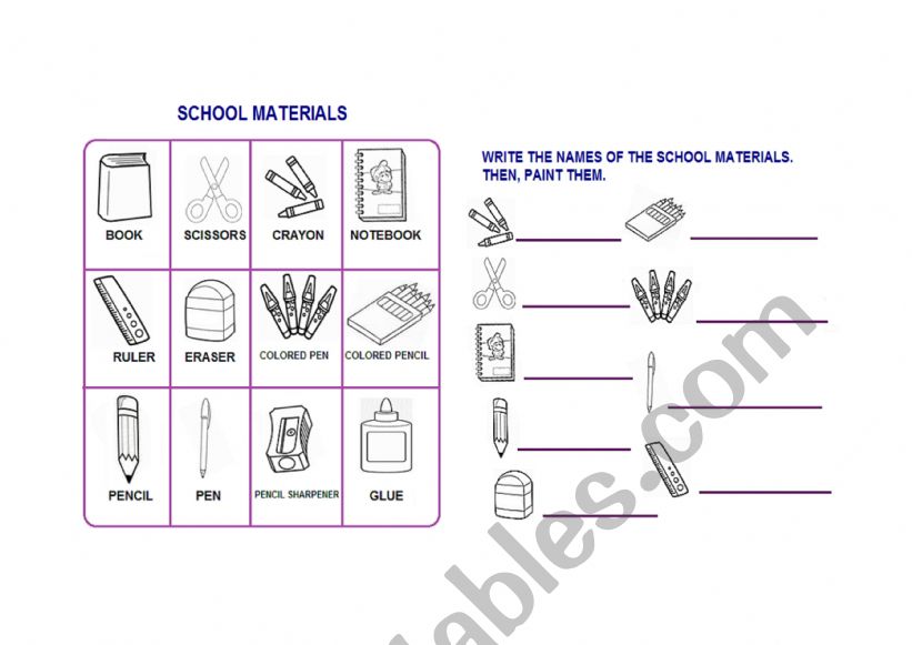 SCHOOL MATERIALS worksheet