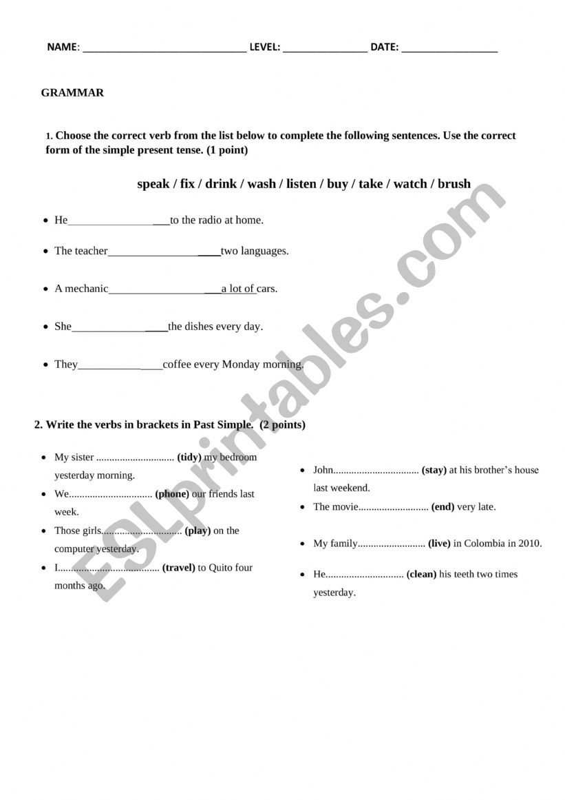 WORKSHOP GRAMMAR worksheet