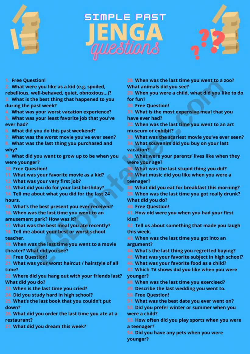 Printable Jenga Therapy Questions Prntbl concejomunicipaldechinu gov co