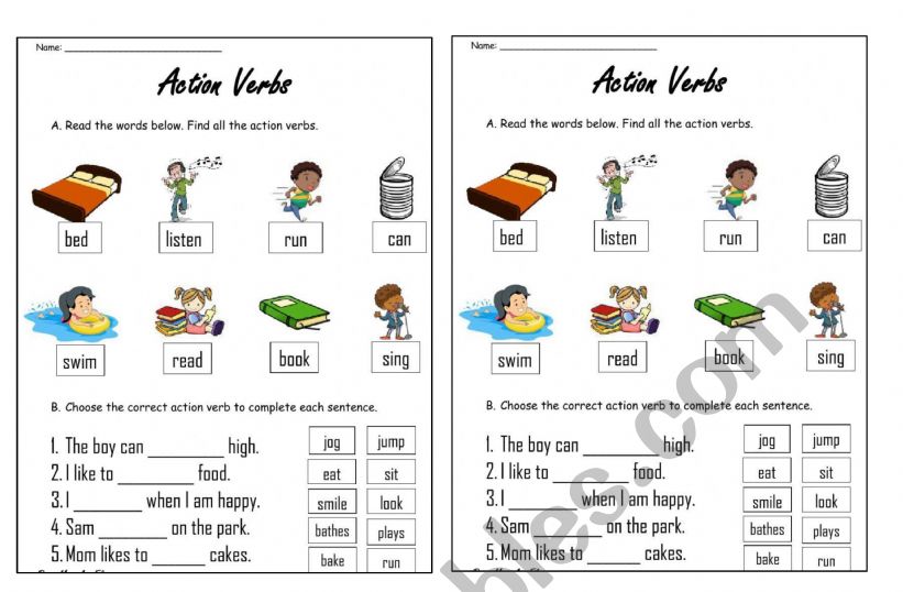 Action verbs worksheet