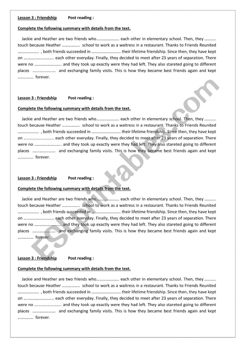 lesson 3 Friendship  worksheet