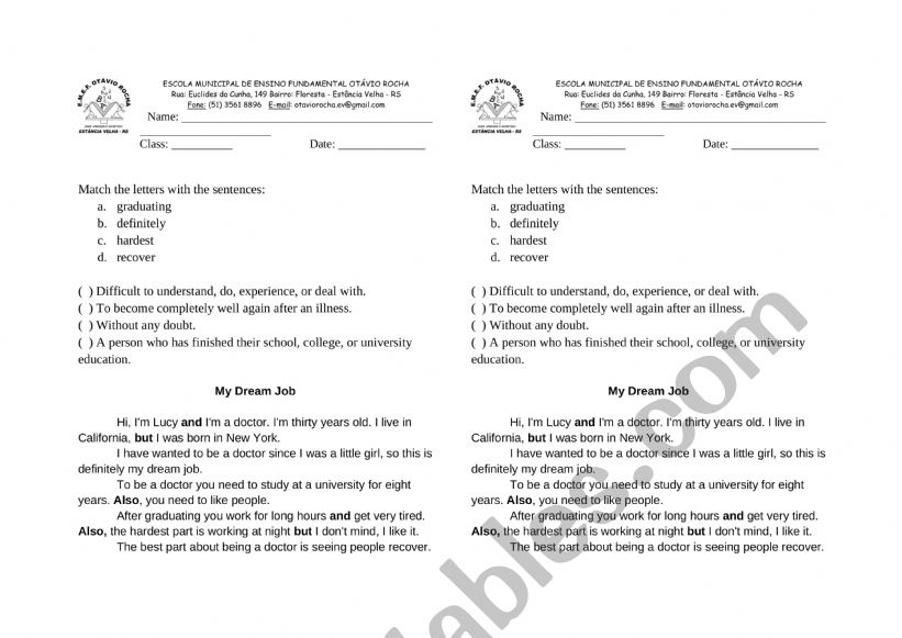 My dream job - reading  worksheet