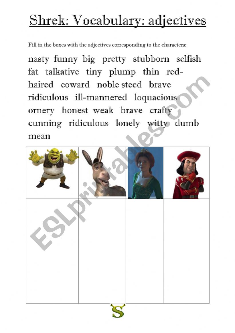 shreck worksheet