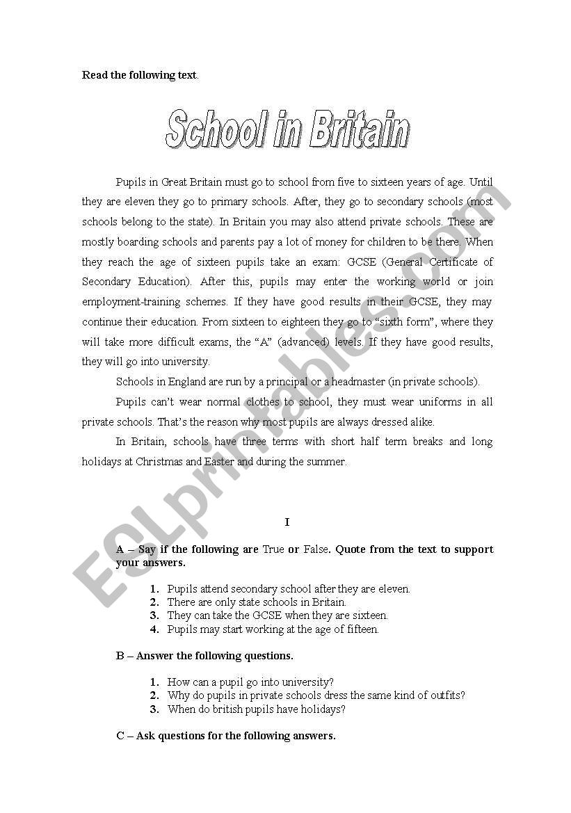 English Test worksheet