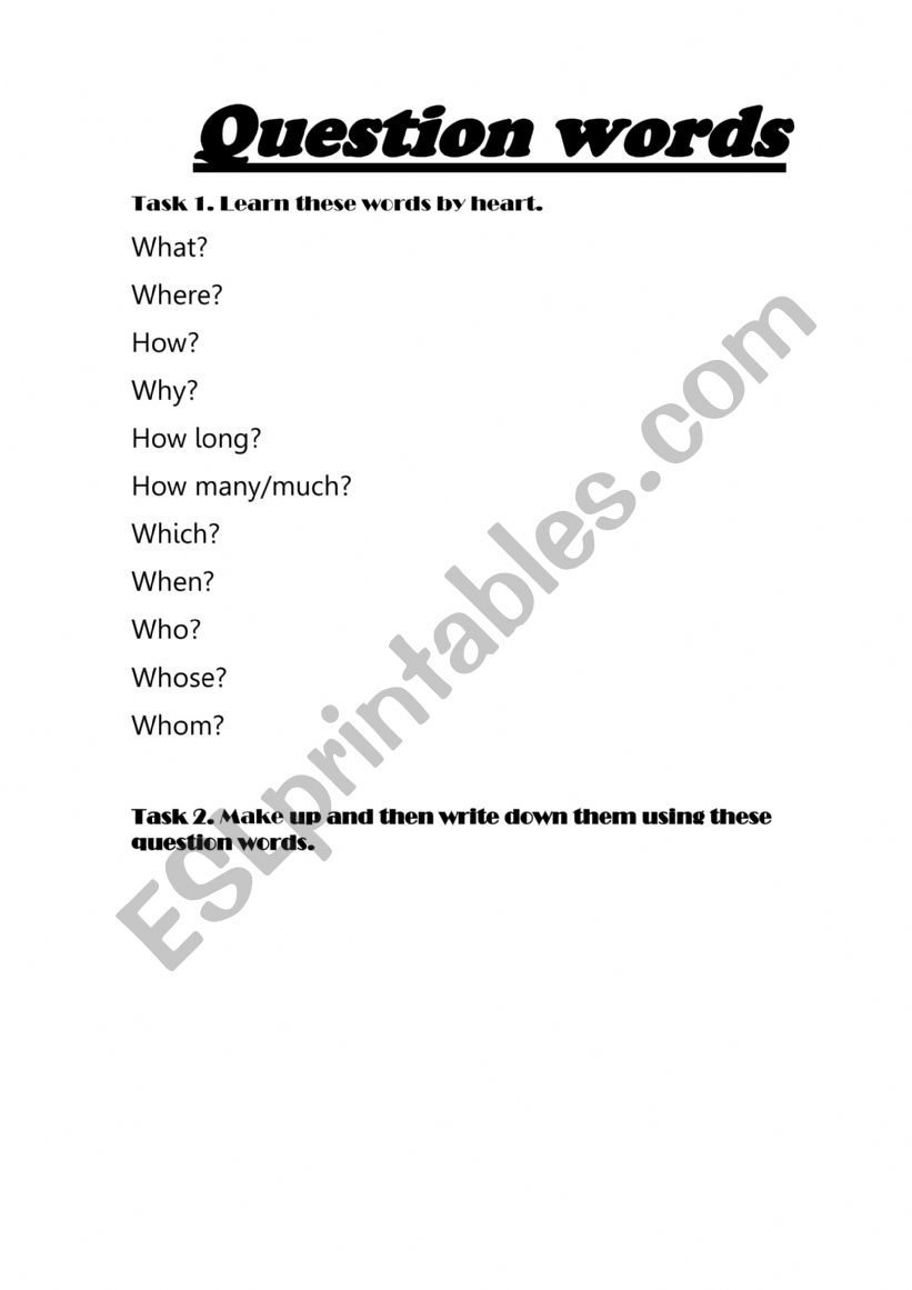 Question words worksheet