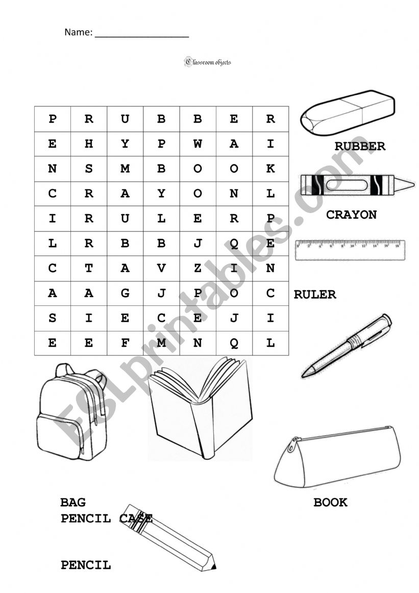 Classroom objects worksheet