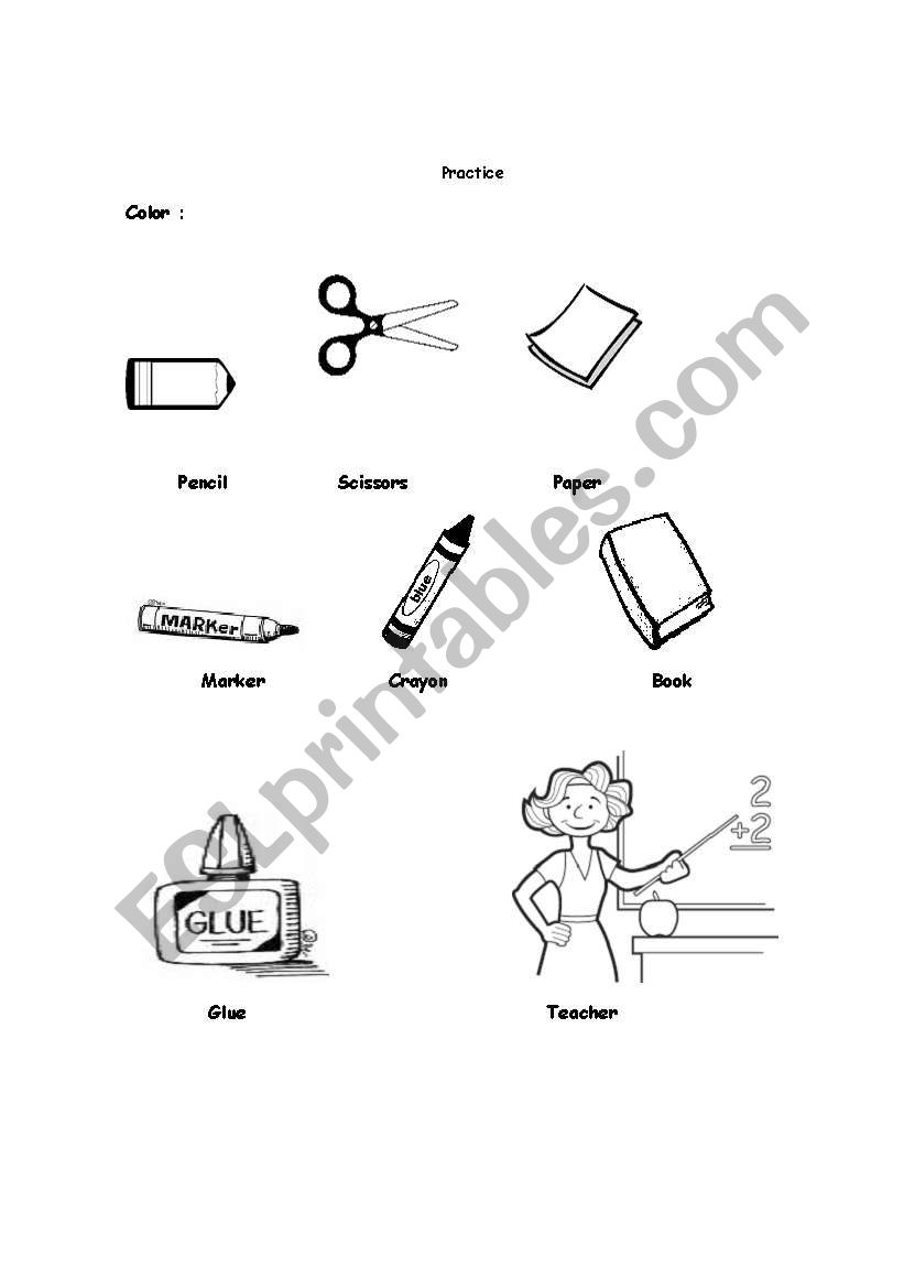 Classroom Objects worksheet