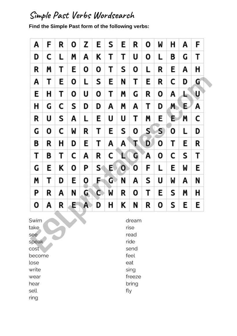 Wordseatch - Simple Past Irregular verbs 