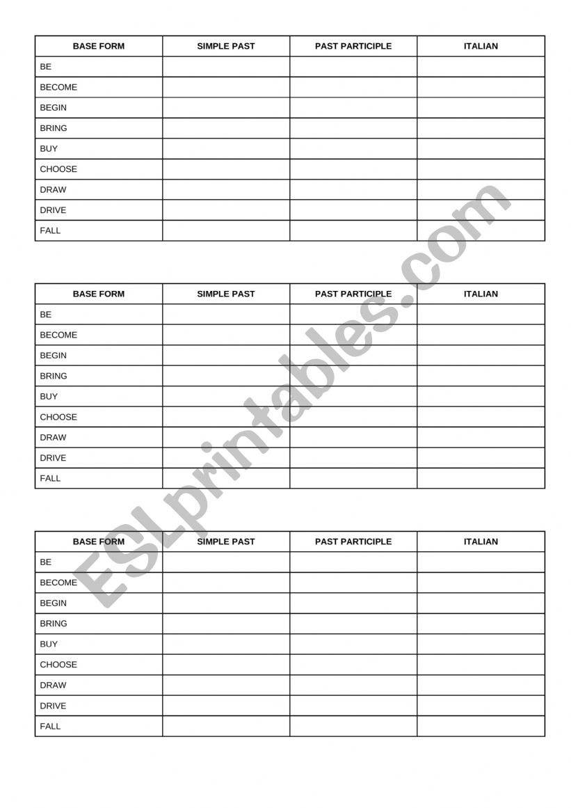 Paradigms Exercises worksheet