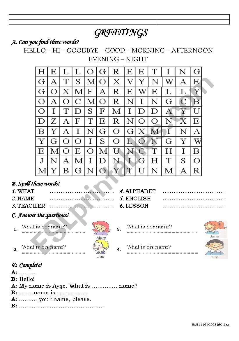 greetings worksheet