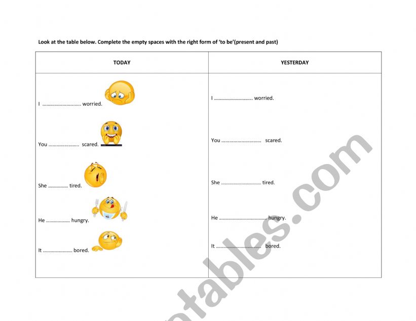 To be (past/present) worksheet