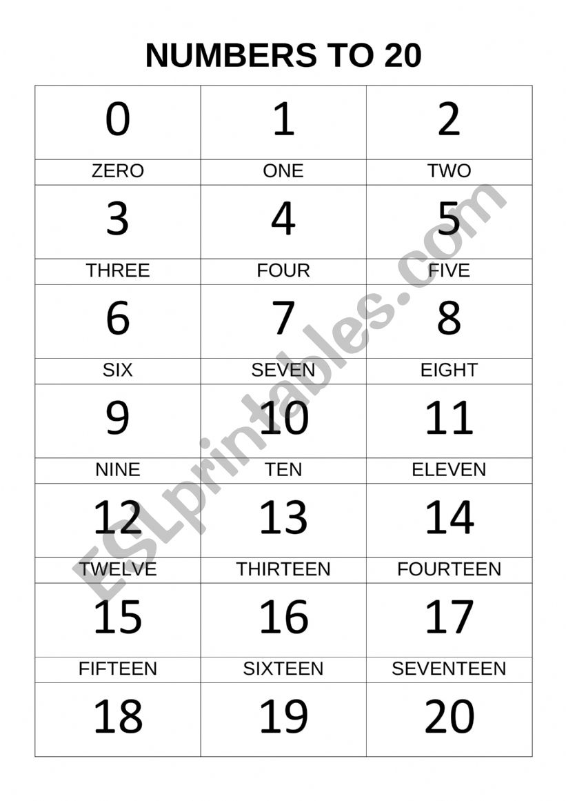 Numbers to 20 worksheet