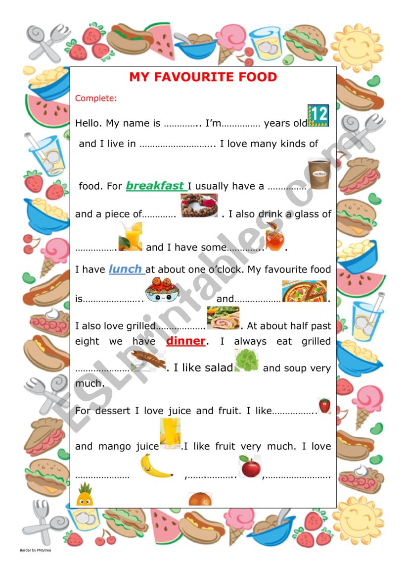 My favourite food - ESL worksheet by lolitta english