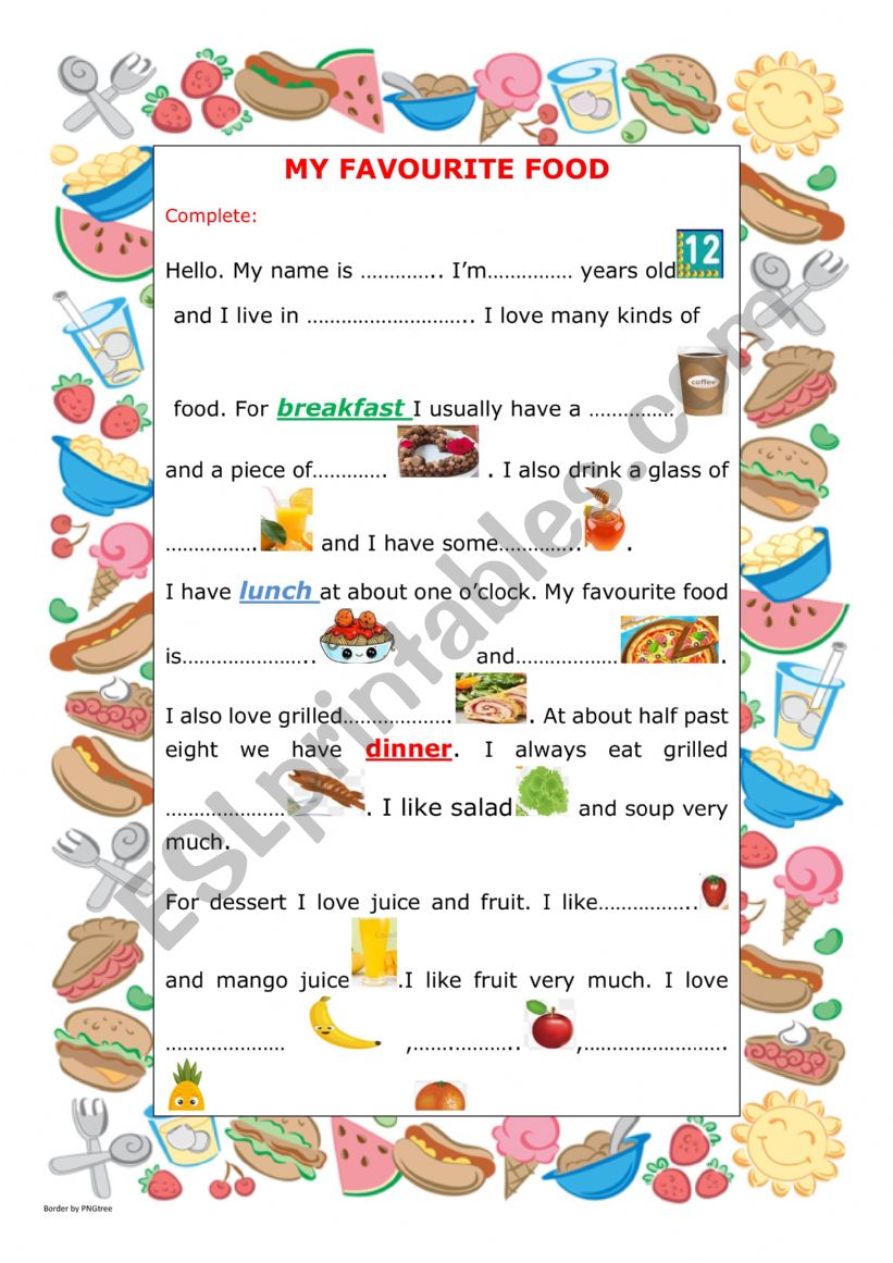 My favourite food worksheet