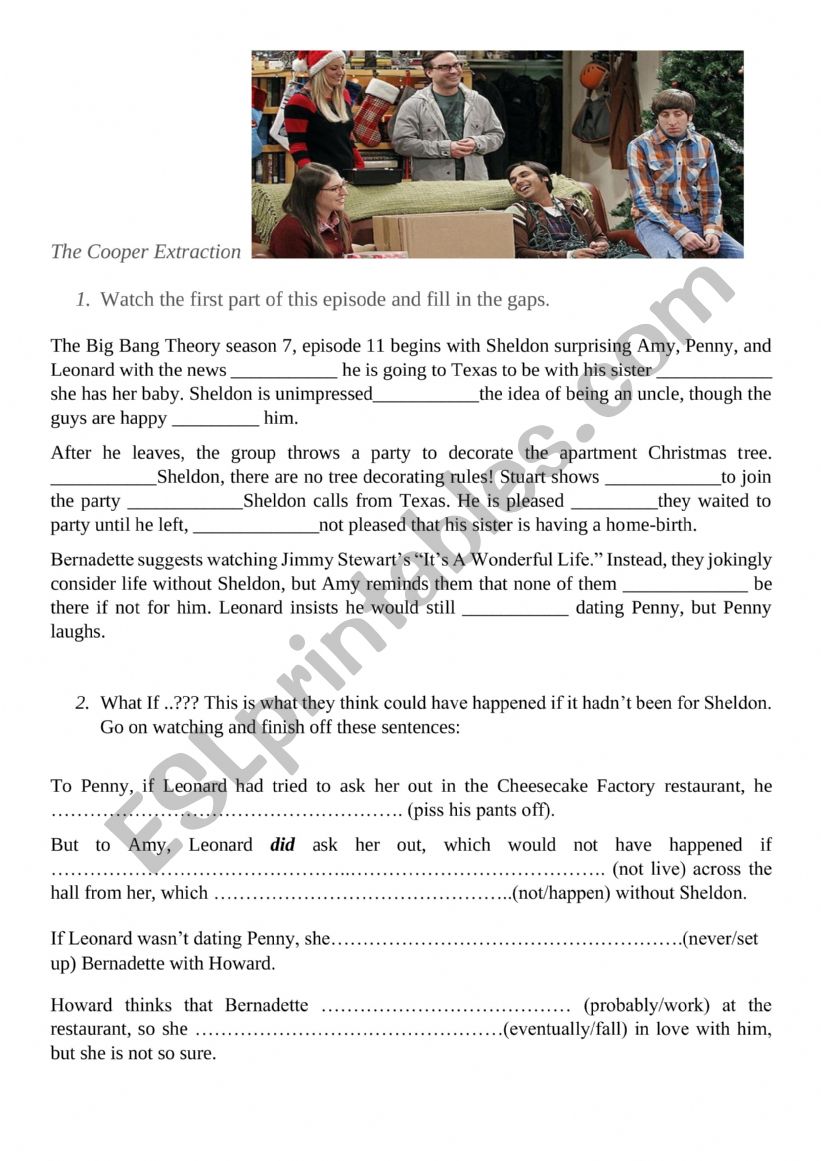 The Cooper Extraction -Big Bang Theory- Video worksheet
