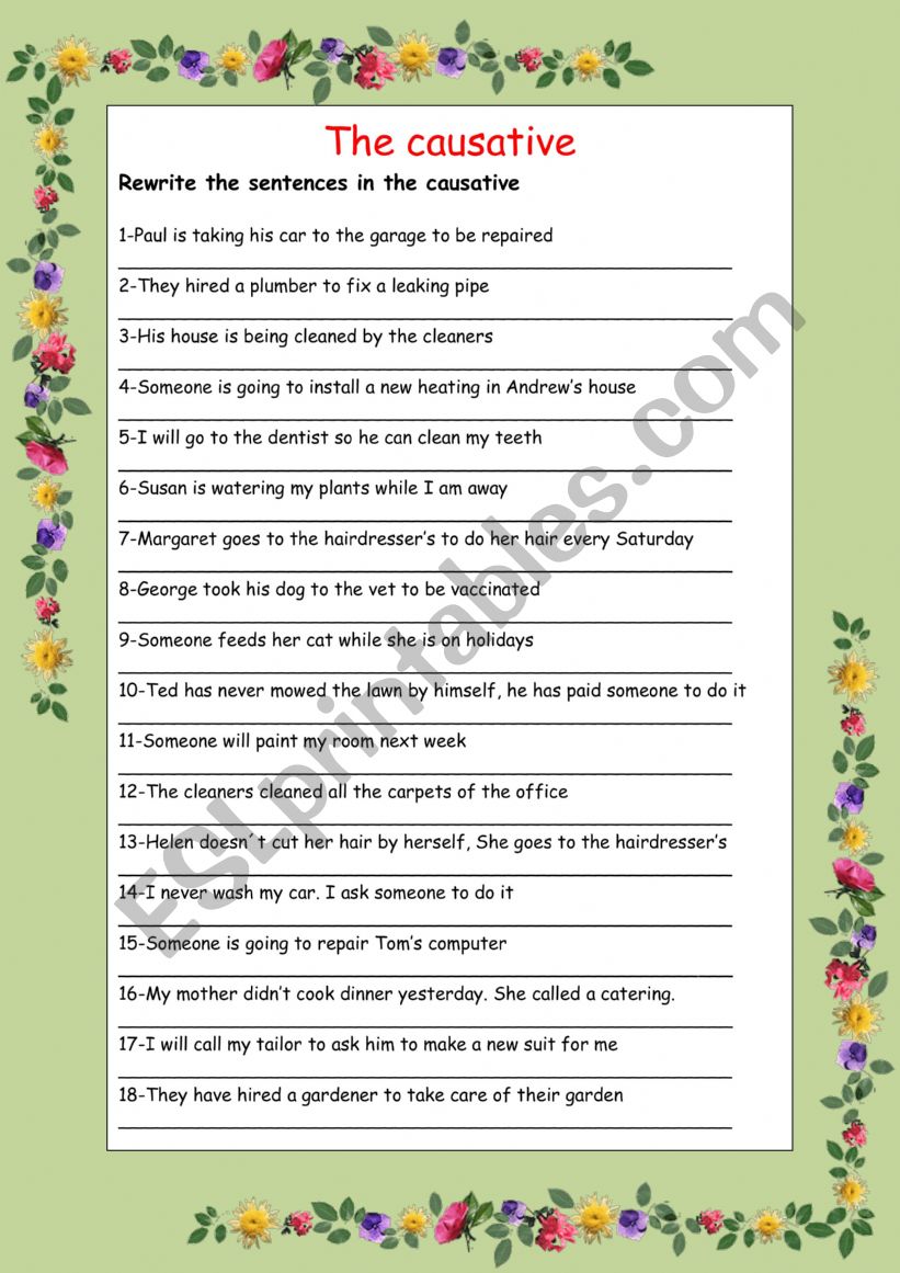 The causative worksheet