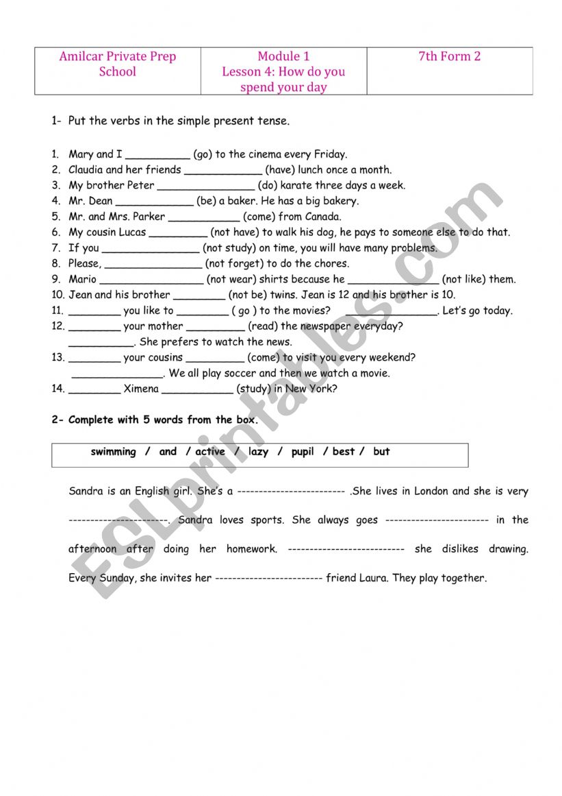 How do you spend your day? worksheet