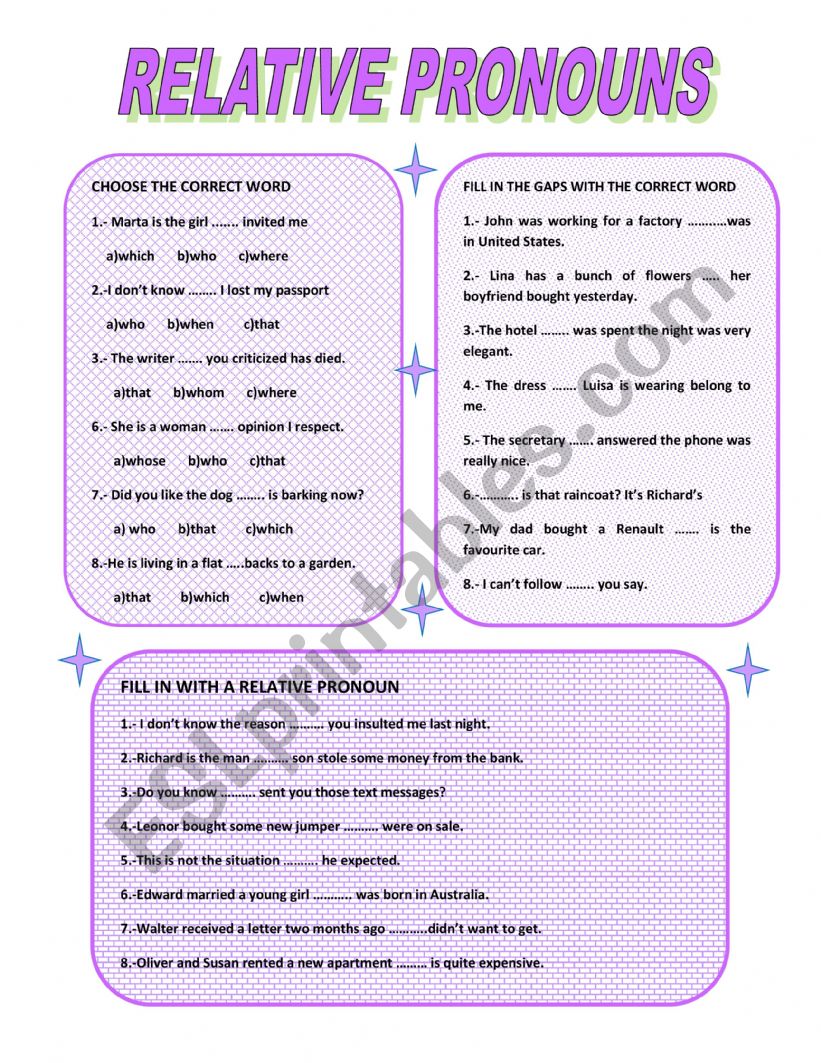 RELATIVE PRONOUNS worksheet