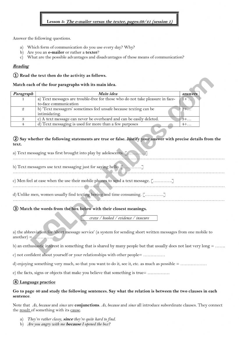 lesson 5 the emailer versus the texter 2nd form 