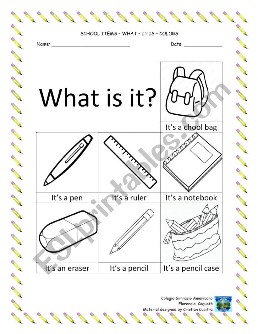 Shool Items worksheet