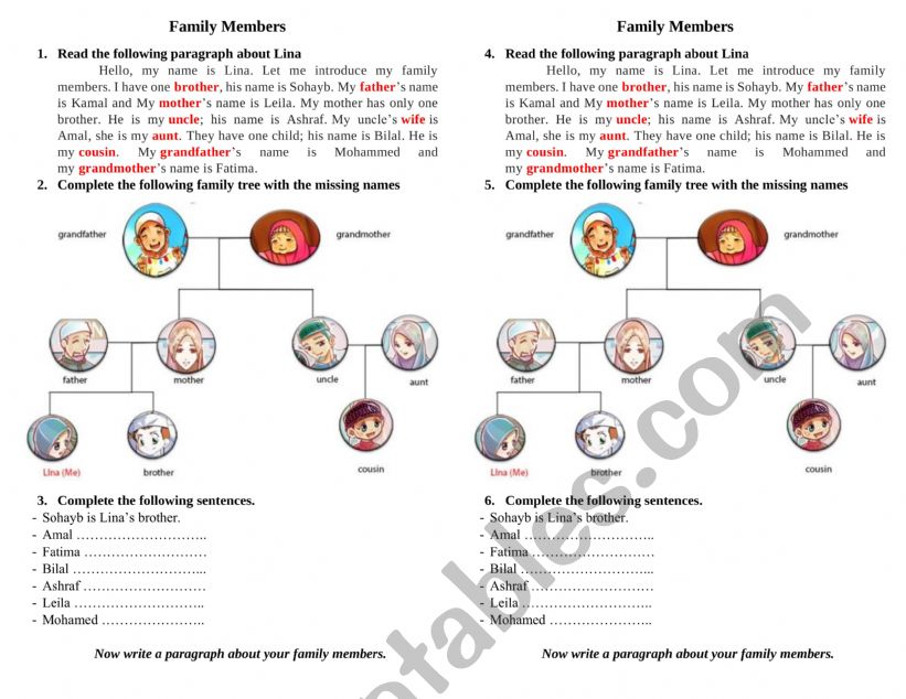 Family members simple worksheet