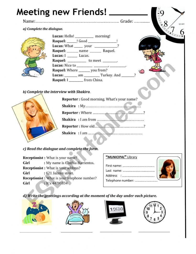Greetings worksheet