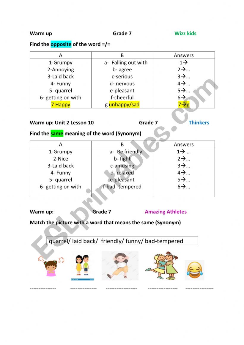 Using Adjectives worksheet