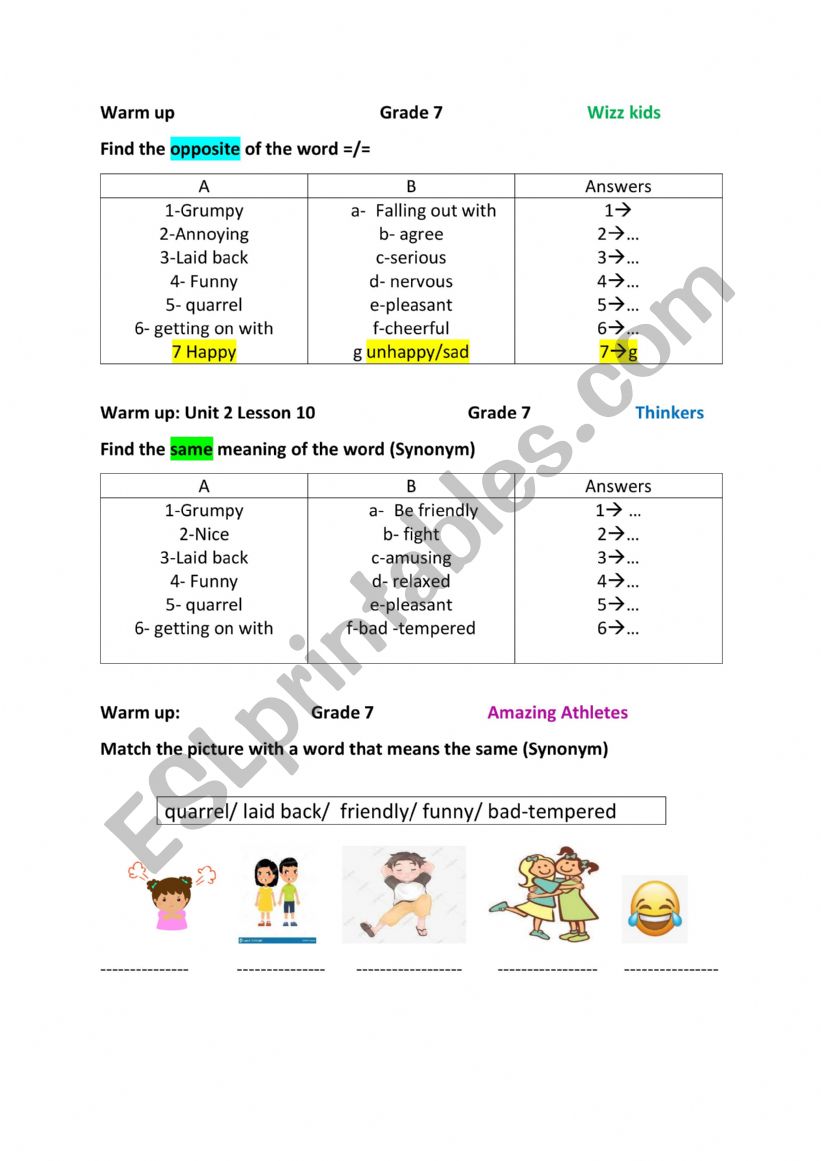 Using Adjectives worksheet