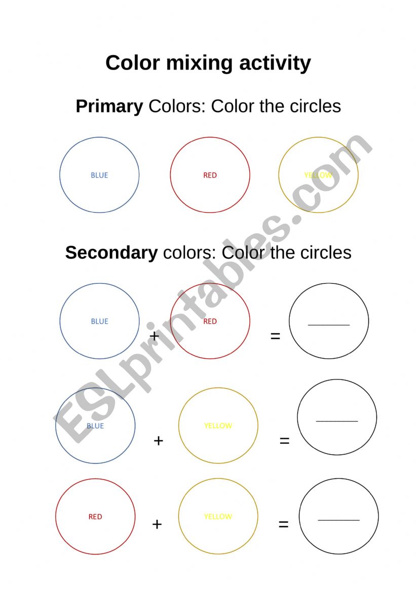 Color Mixing Activity worksheet