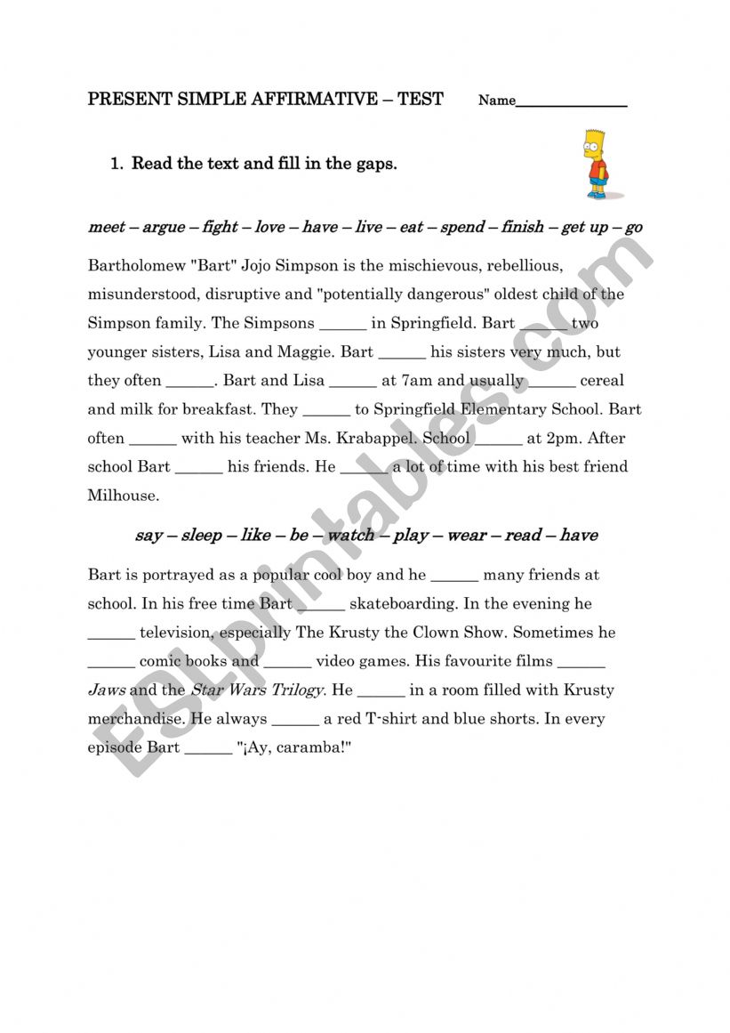 Present simple affirmative worksheet