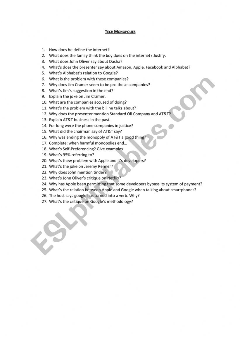 Advanced Listening/Speaking Activity Questions/Answers/Vocab