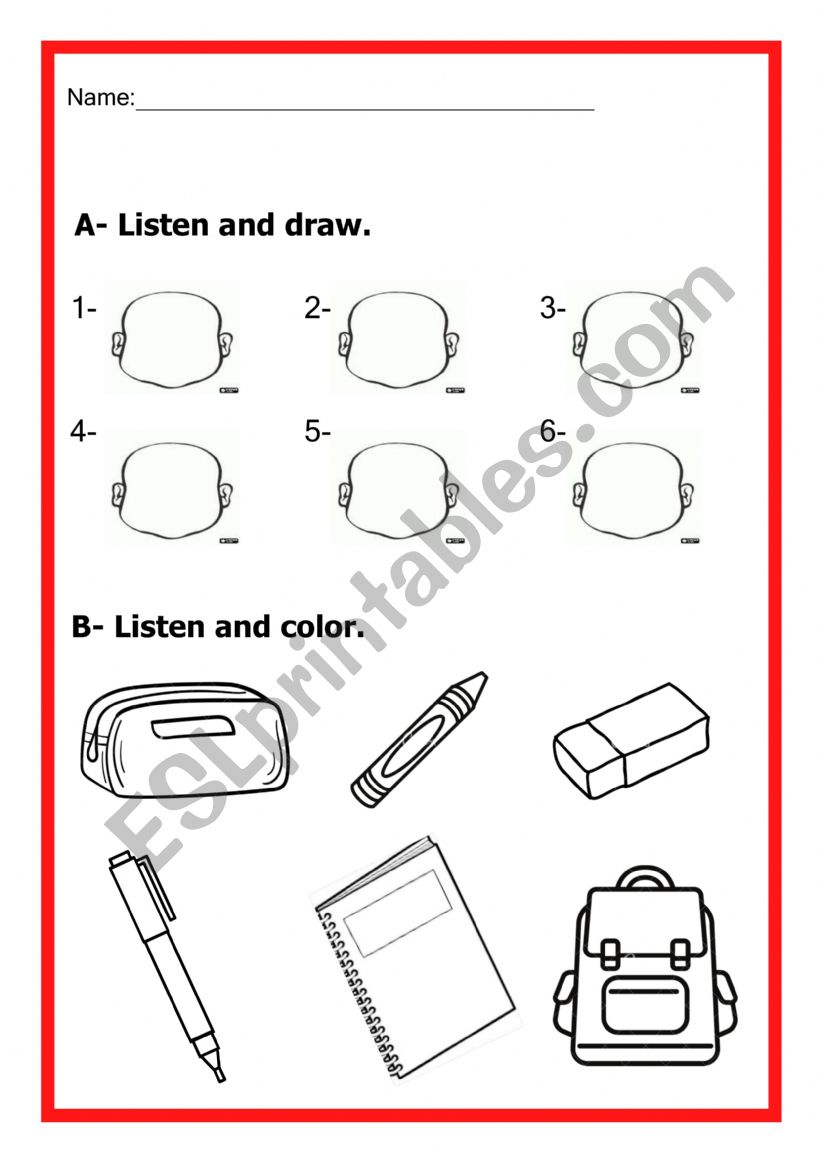 Emotions and school supplies worksheet