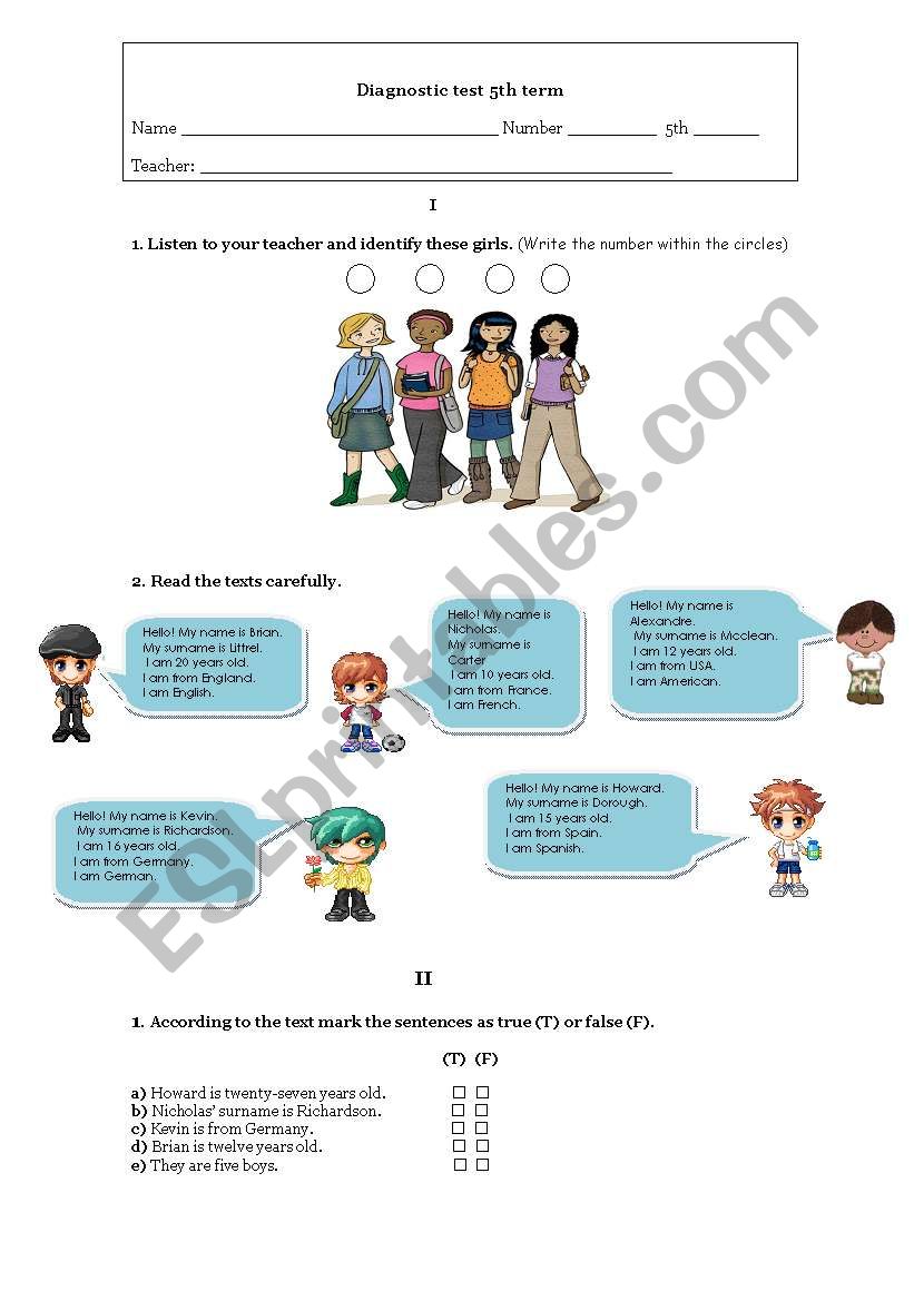 DIAGNOSTIC TEST worksheet