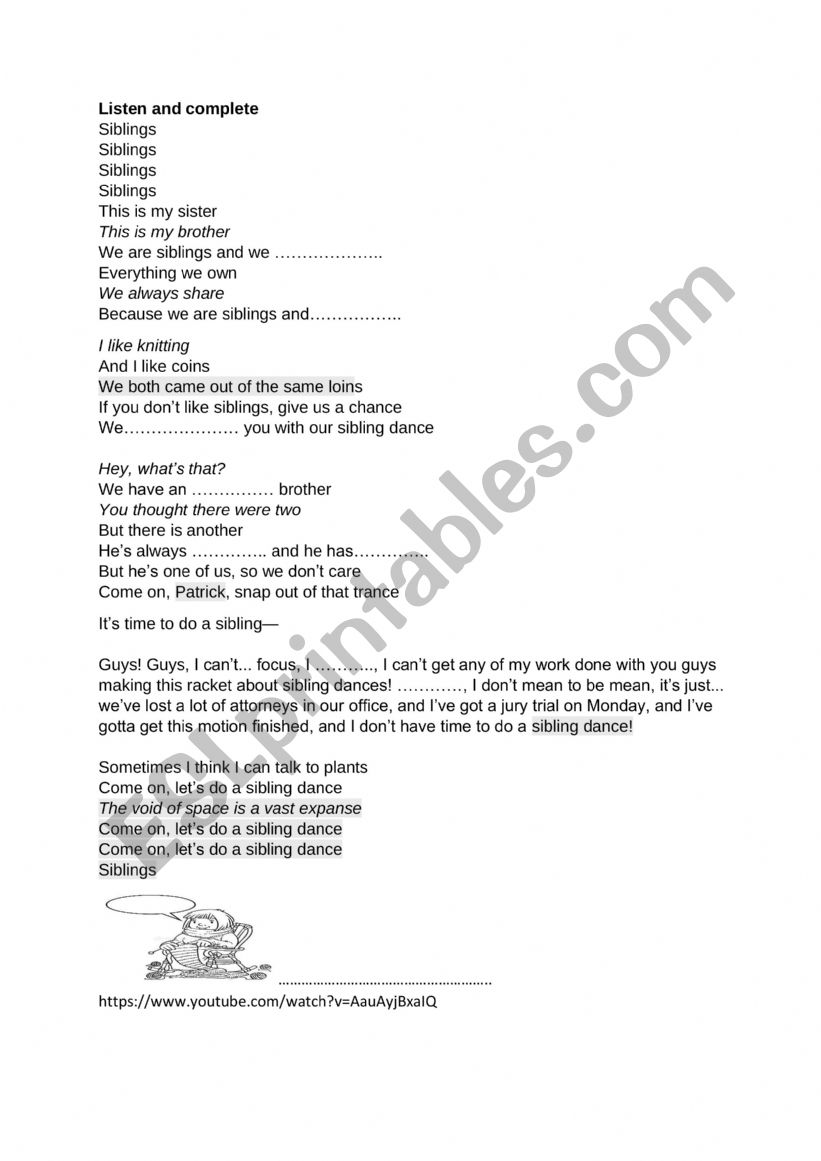 sibling dance worksheet