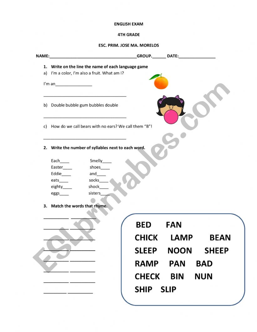 Rhyming words  worksheet