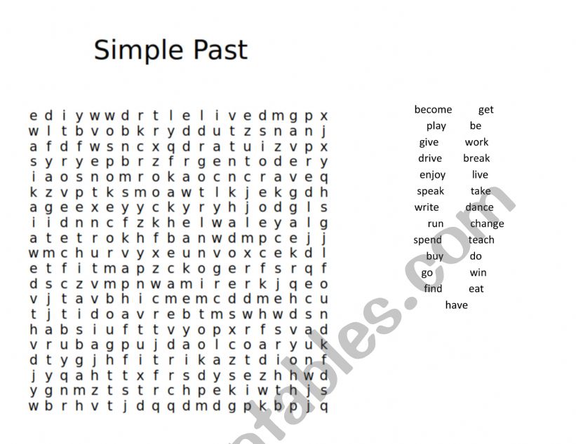 Simple Past Word Search worksheet