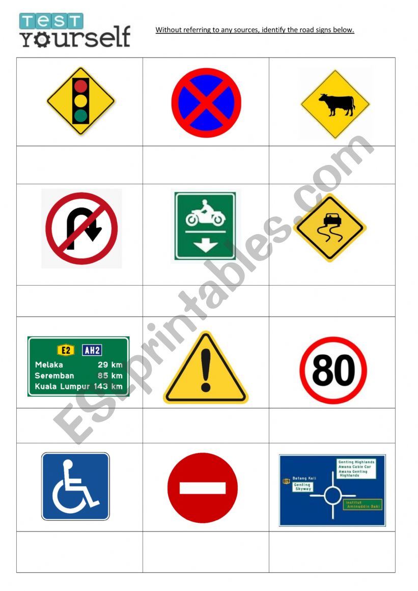 ROAD SIGNS worksheet