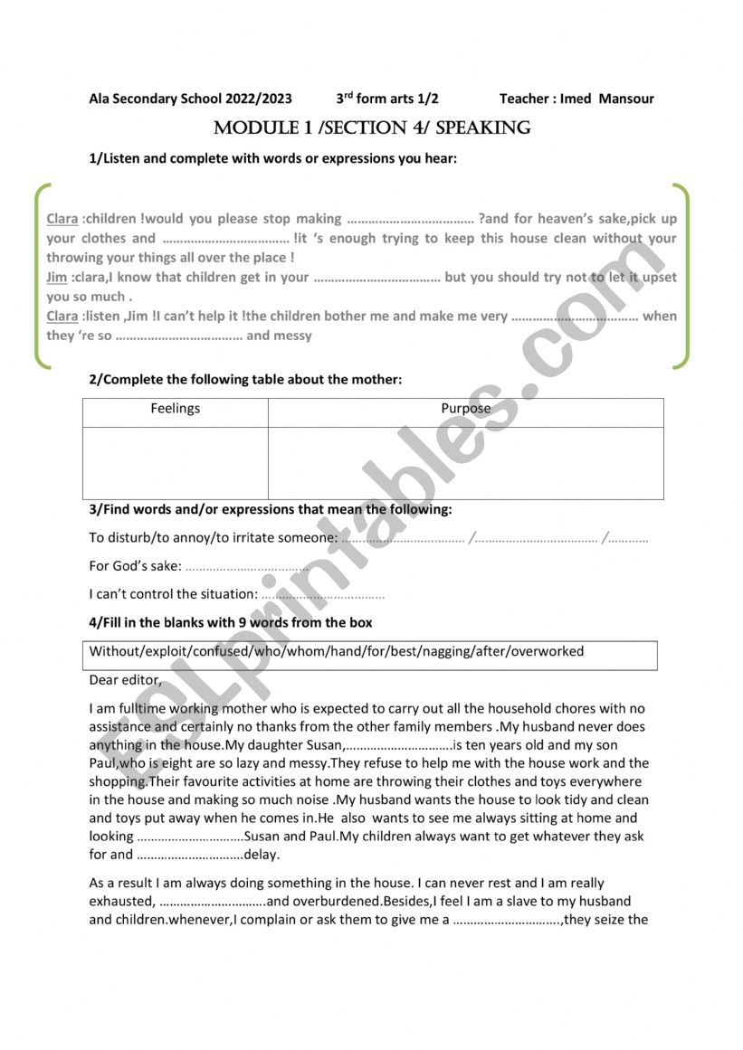 3rd form Module 1 /section 4/ speaking