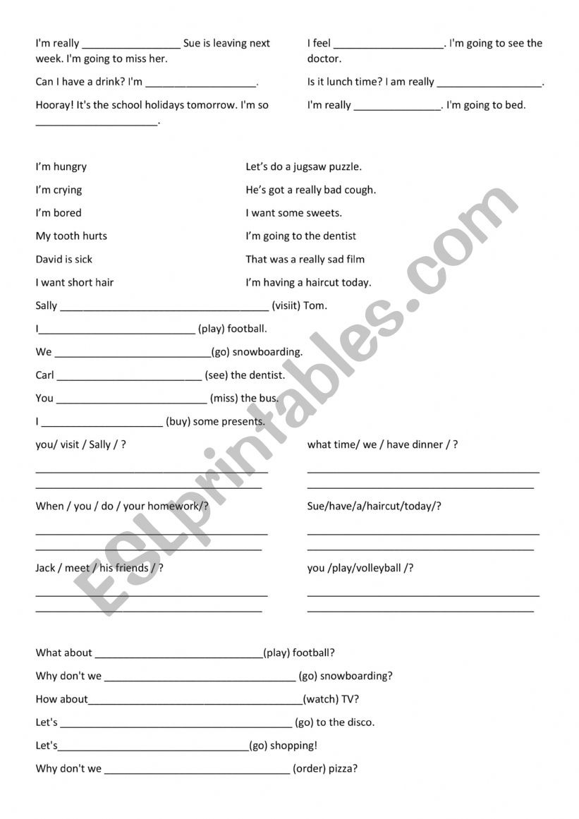 Going to and Feelings worksheet
